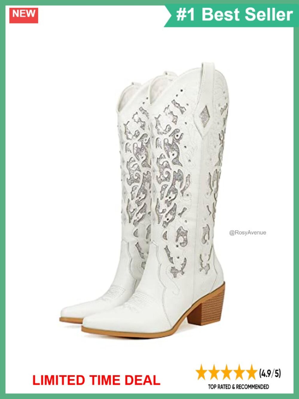 Glitter Rhinestone Cowboy Boots Knee High Embroidered Wedding Western